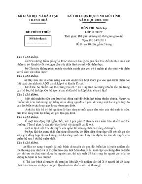 Đề thi thử THPT quốc gia Sinh học 12 - Năm học 2010-2011 - Sở GD & ĐT Thanh Hóa